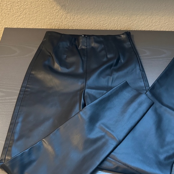 Zara Pants - Zara Black Faux Leather Slim pant Size Small Inseam 28” Raw hem